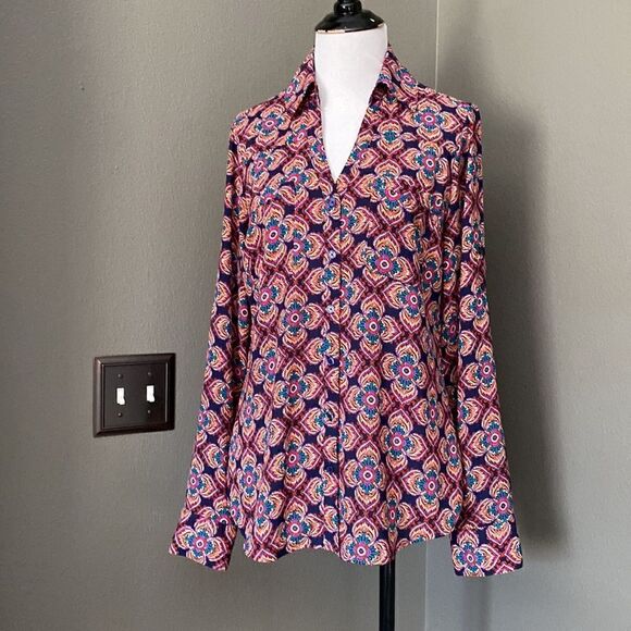 Express The Portofino Long Sleeve Button Down Blouse Floral - Picture 12 of 12